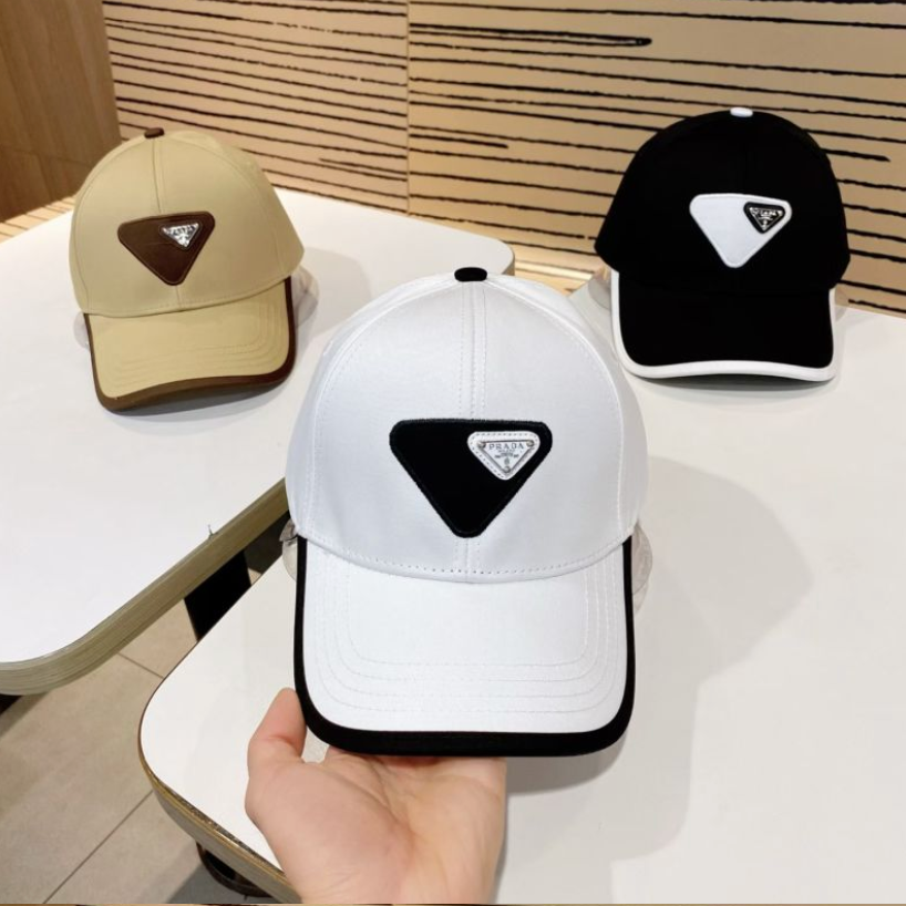PRADA MACRO TRIANGLE PATCH BASEBALL CAP – BEIGE / WHITE / BLACK – HIGH END