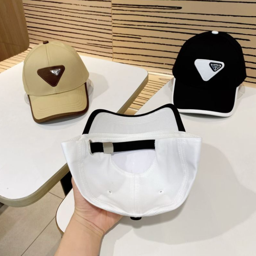 PRADA MACRO TRIANGLE PATCH BASEBALL CAP – BEIGE / WHITE / BLACK – HIGH END