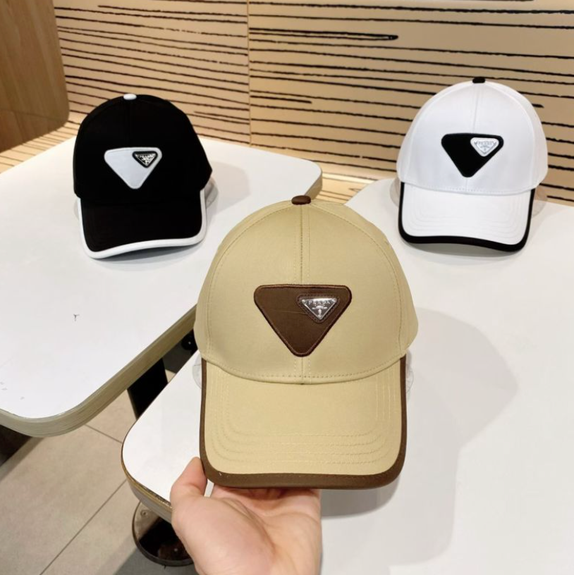 PRADA MACRO TRIANGLE PATCH BASEBALL CAP – BEIGE / WHITE / BLACK – HIGH END