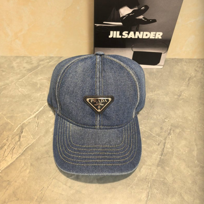 PRADA ORGANIC DENIM BASEBALL CAP – LIGHT GREENISH BLUE / DARK GREY BLACK / INDIGO / GREY / LIGHT WASHED BLUE – 1:1 HIGH END