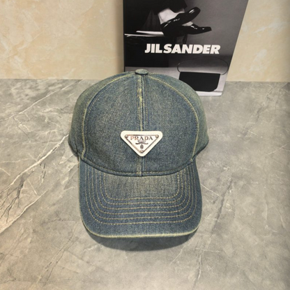 PRADA ORGANIC DENIM BASEBALL CAP – LIGHT GREENISH BLUE / DARK GREY BLACK / INDIGO / GREY / LIGHT WASHED BLUE – 1:1 HIGH END