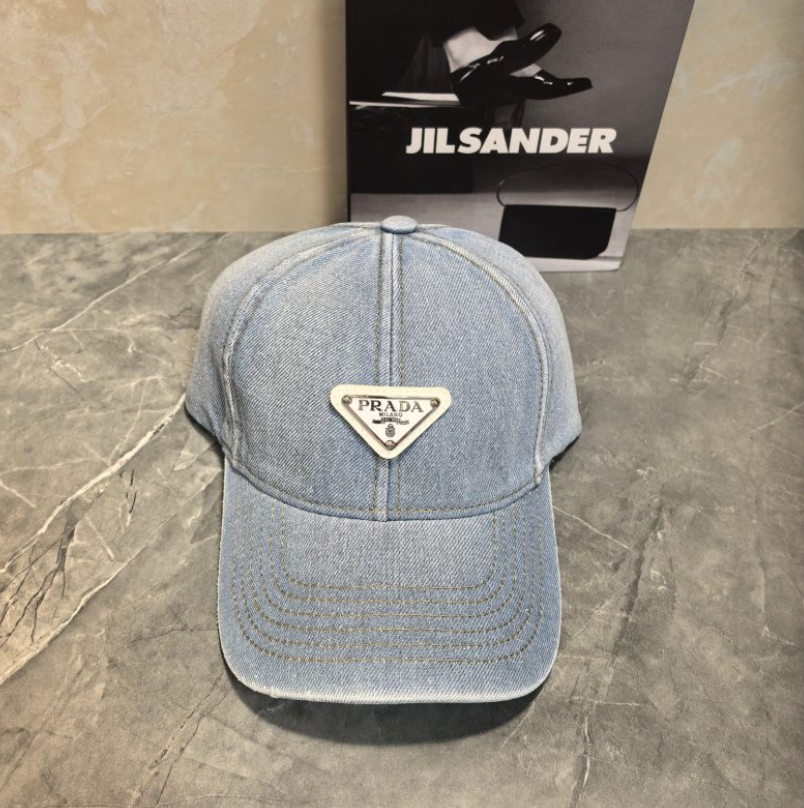 PRADA ORGANIC DENIM BASEBALL CAP – LIGHT GREENISH BLUE / DARK GREY BLACK / INDIGO / GREY / LIGHT WASHED BLUE – 1:1 HIGH END