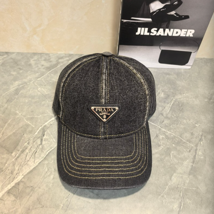 PRADA ORGANIC DENIM BASEBALL CAP – LIGHT GREENISH BLUE / DARK GREY BLACK / INDIGO / GREY / LIGHT WASHED BLUE – 1:1 HIGH END