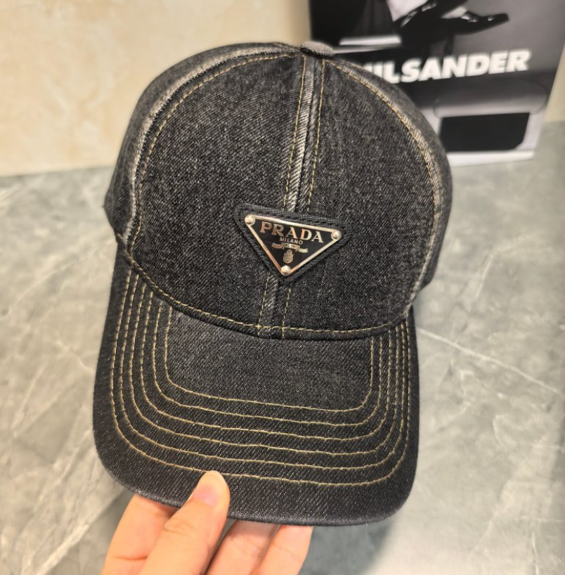 PRADA ORGANIC DENIM BASEBALL CAP – LIGHT GREENISH BLUE / DARK GREY BLACK / INDIGO / GREY / LIGHT WASHED BLUE – 1:1 HIGH END