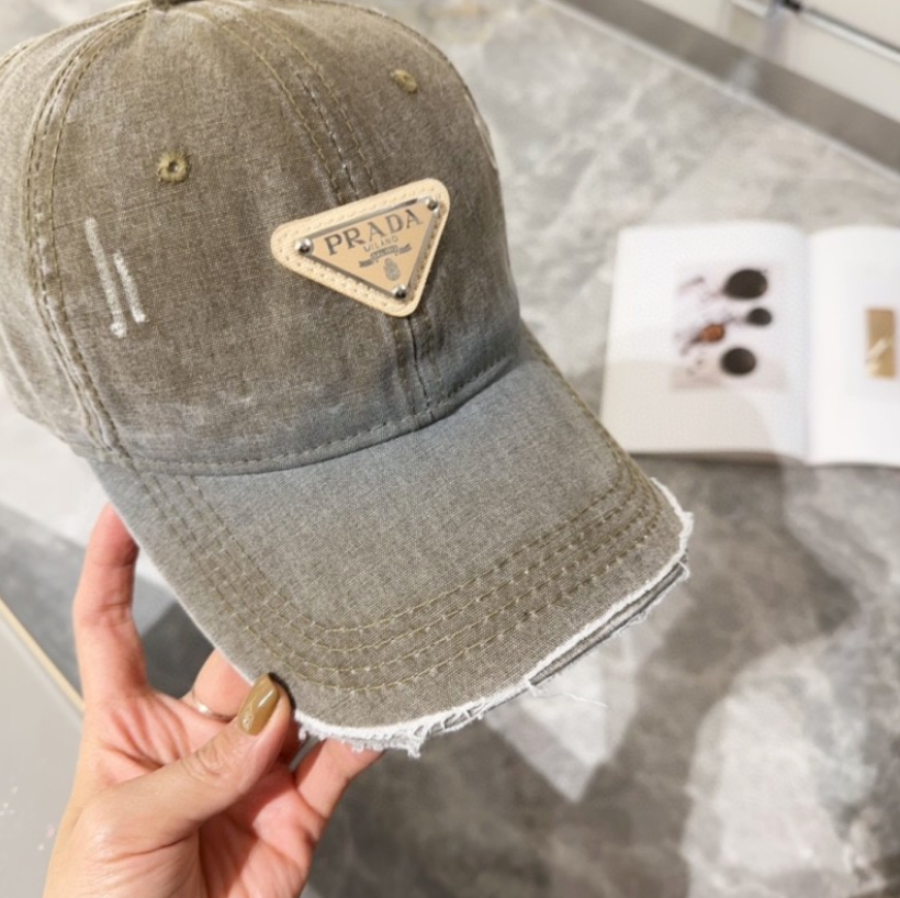 PRADA DISTRESSED DENIM TRIANGLE LOGO BASEBALL CAP – OLIVE / BLACK / BLUE / GREY – 1:1 HIGH END