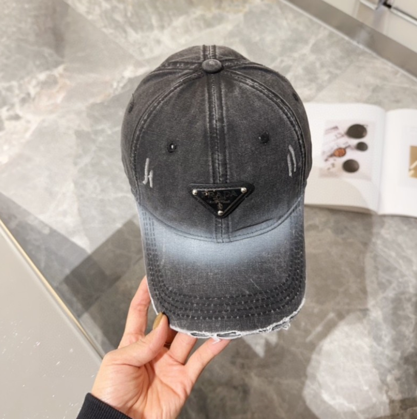 PRADA DISTRESSED DENIM TRIANGLE LOGO BASEBALL CAP – OLIVE / BLACK / BLUE / GREY – 1:1 HIGH END