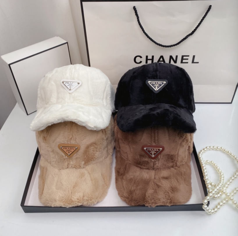 PRADA FUR TRIANGLE LOGO BASEBALL CAP – WHITE / BLACK / BEIGE / BROWN – 1:1 HIGH END
