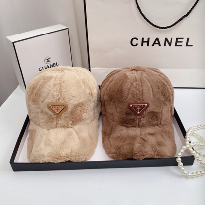 PRADA FUR TRIANGLE LOGO BASEBALL CAP – WHITE / BLACK / BEIGE / BROWN – 1:1 HIGH END