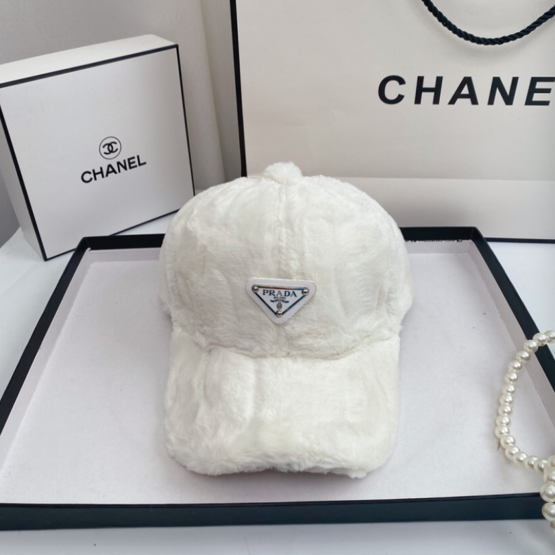 PRADA FUR TRIANGLE LOGO BASEBALL CAP – WHITE / BLACK / BEIGE / BROWN – 1:1 HIGH END