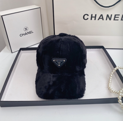PRADA FUR TRIANGLE LOGO BASEBALL CAP – WHITE / BLACK / BEIGE / BROWN – 1:1 HIGH END