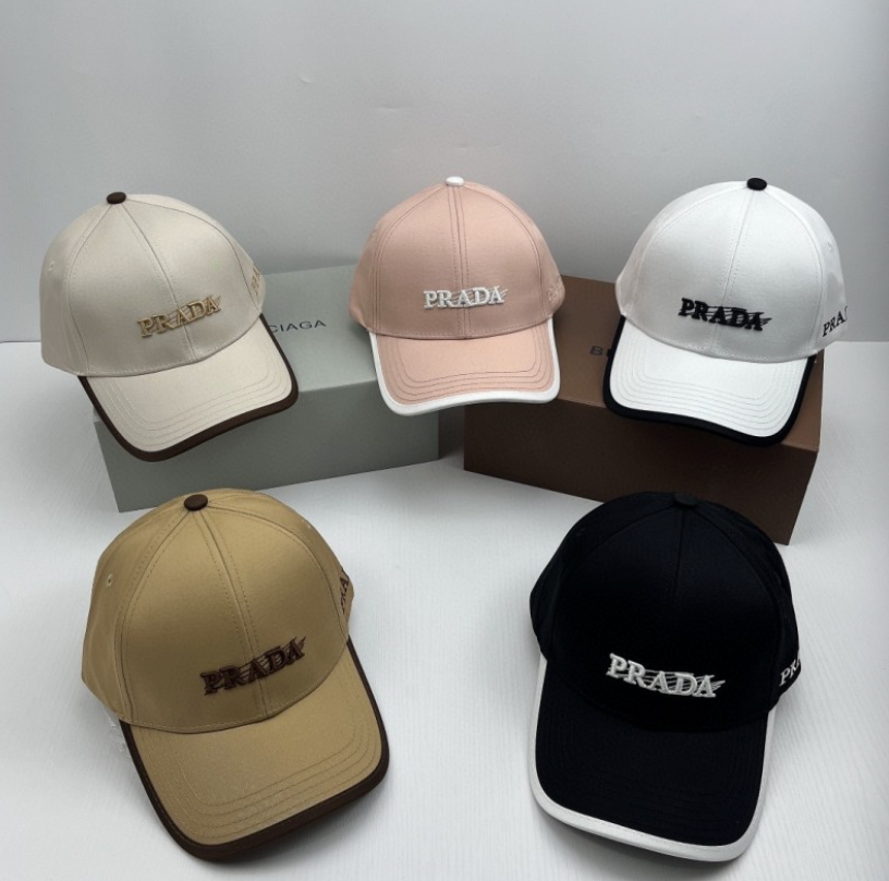 PRADA EMBROIDERED LOGO BASEBALL CAP – CREAM / PINK / WHITE / BEIGE / BLACK  – 1:1 HIGH END