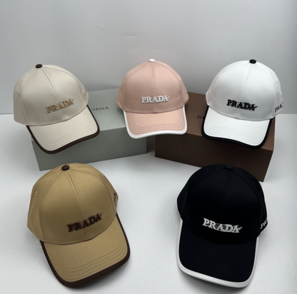 PRADA EMBROIDERED LOGO BASEBALL CAP – CREAM / PINK / WHITE / BEIGE / BLACK  – 1:1 HIGH END