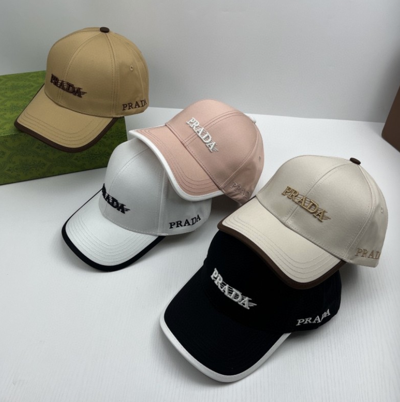 PRADA EMBROIDERED LOGO BASEBALL CAP – CREAM / PINK / WHITE / BEIGE / BLACK  – 1:1 HIGH END