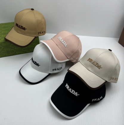 PRADA EMBROIDERED LOGO BASEBALL CAP – CREAM / PINK / WHITE / BEIGE / BLACK  – 1:1 HIGH END