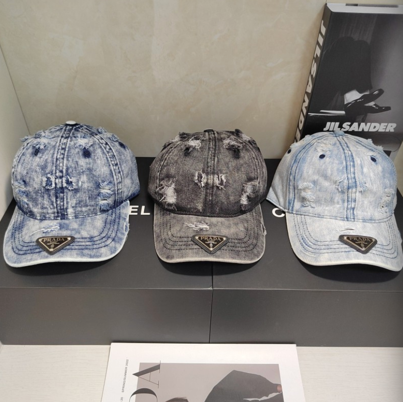 PRADA RIPPED DISTRESSED DENIM BASEBALL CAP – 1:1 HIGH END