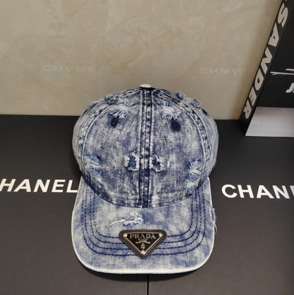 PRADA RIPPED DISTRESSED DENIM BASEBALL CAP – 1:1 HIGH END