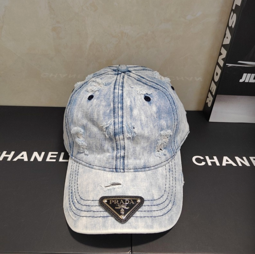 PRADA RIPPED DISTRESSED DENIM BASEBALL CAP – 1:1 HIGH END