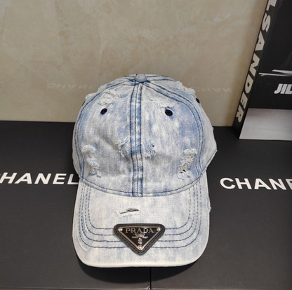 PRADA RIPPED DISTRESSED DENIM BASEBALL CAP – 1:1 HIGH END