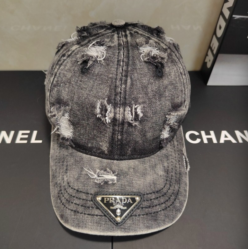 PRADA RIPPED DISTRESSED DENIM BASEBALL CAP – 1:1 HIGH END