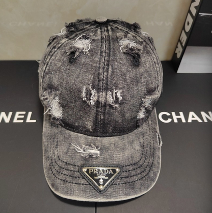 PRADA RIPPED DISTRESSED DENIM BASEBALL CAP – 1:1 HIGH END