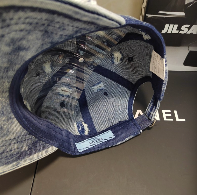 PRADA RIPPED DISTRESSED DENIM BASEBALL CAP – 1:1 HIGH END