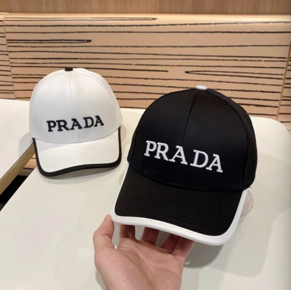 PRADA EMBROIDERED LOGO TWO-TONE BASEBALL CAP – BLACK / WHITE  – 1:1 HIGH END