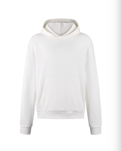 LOUIS VUITTON 26FW DEBOSSED LOGO COTTON HOODIE – BLACK / WHITE– HIGH END