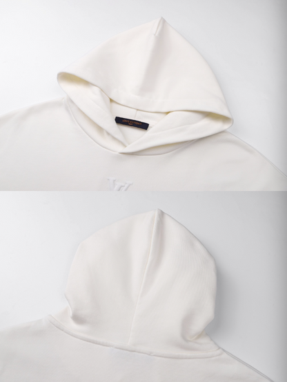 LOUIS VUITTON 26FW DEBOSSED LOGO COTTON HOODIE – BLACK / WHITE– HIGH END