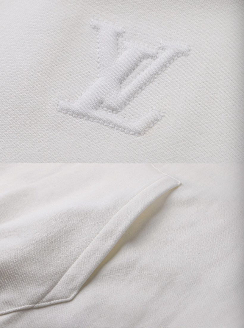 LOUIS VUITTON 26FW DEBOSSED LOGO COTTON HOODIE – BLACK / WHITE– HIGH END