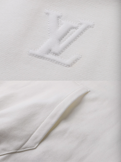 LOUIS VUITTON 26FW DEBOSSED LOGO COTTON HOODIE – BLACK / WHITE– HIGH END