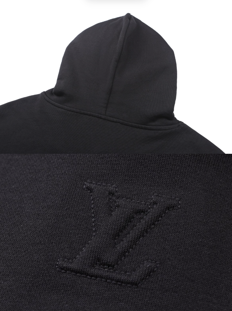 LOUIS VUITTON 26FW DEBOSSED LOGO COTTON HOODIE – BLACK / WHITE– HIGH END