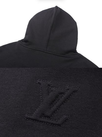 LOUIS VUITTON 26FW DEBOSSED LOGO COTTON HOODIE – BLACK / WHITE– HIGH END