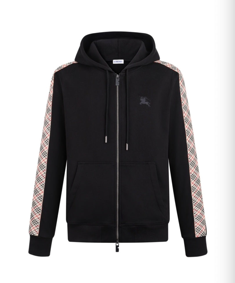BURBERRY 26FW EMBROIDERED CHECK DETAILING COTTON ZIP-UP HOODI – HIGH END