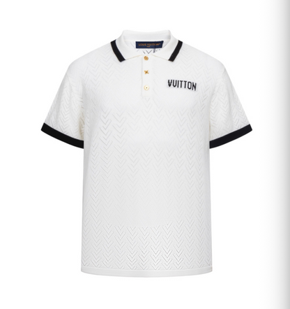 LOUIS VUITTON 26FW LETTER INTARSIA CONTRAST MESH KNIT POLO SHIRT – HIGH END