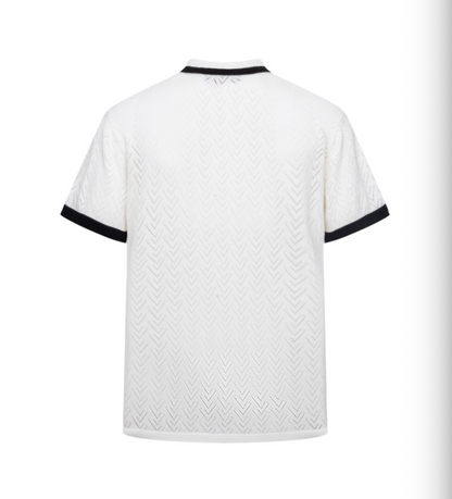 LOUIS VUITTON 26FW LETTER INTARSIA CONTRAST MESH KNIT POLO SHIRT – HIGH END