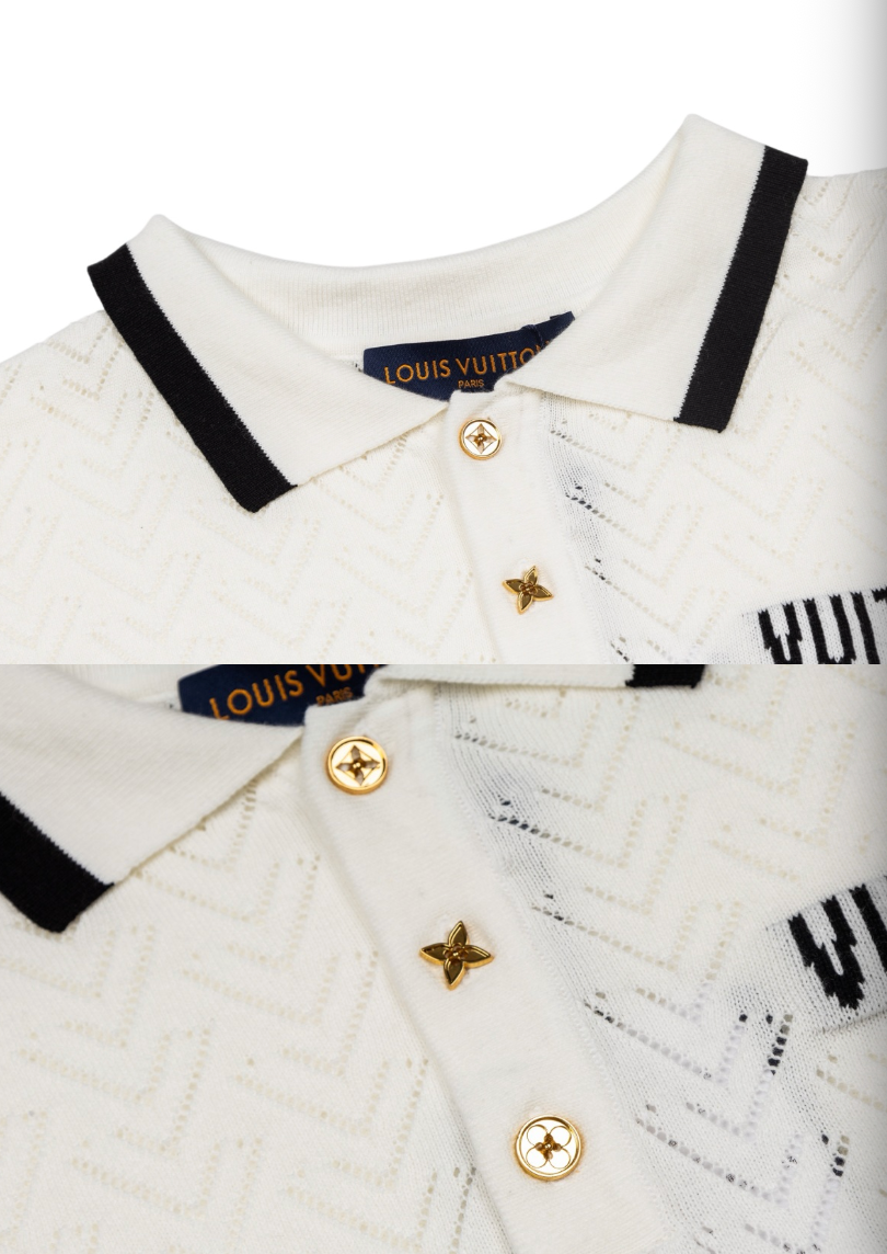 LOUIS VUITTON 26FW LETTER INTARSIA CONTRAST MESH KNIT POLO SHIRT – HIGH END