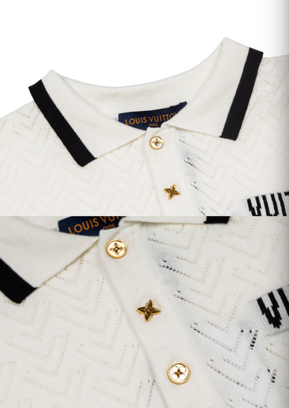 LOUIS VUITTON 26FW LETTER INTARSIA CONTRAST MESH KNIT POLO SHIRT – HIGH END