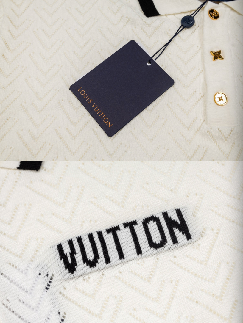 LOUIS VUITTON 26FW LETTER INTARSIA CONTRAST MESH KNIT POLO SHIRT – HIGH END
