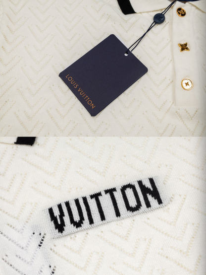 LOUIS VUITTON 26FW LETTER INTARSIA CONTRAST MESH KNIT POLO SHIRT – HIGH END