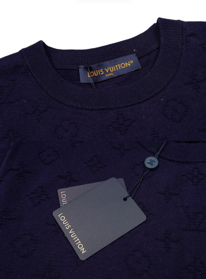 LOUIS VUITTON 26FW ALL-OVER EMBOSSED MONOGRAM KNIT SHORT-SLEEVE – PURPLE – HIGH END