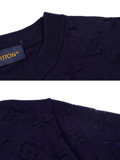 LOUIS VUITTON 26FW ALL-OVER EMBOSSED MONOGRAM KNIT SHORT-SLEEVE – PURPLE – HIGH END