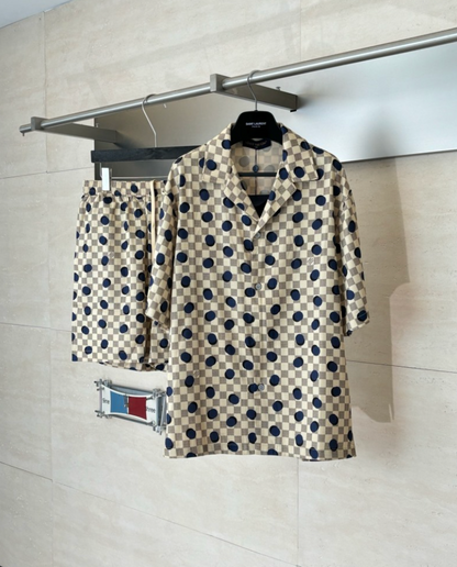 LOUIS VUITTON DAMIER POLKA DOT SILK SHIRT & SHORTS SET– 1:1 HIGH END