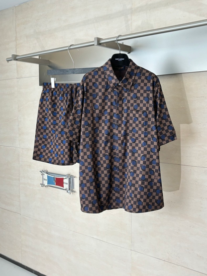 LOUIS VUITTON DAMIER POLKA DOT SILK SHIRT & SHORTS SET– 1:1 HIGH END