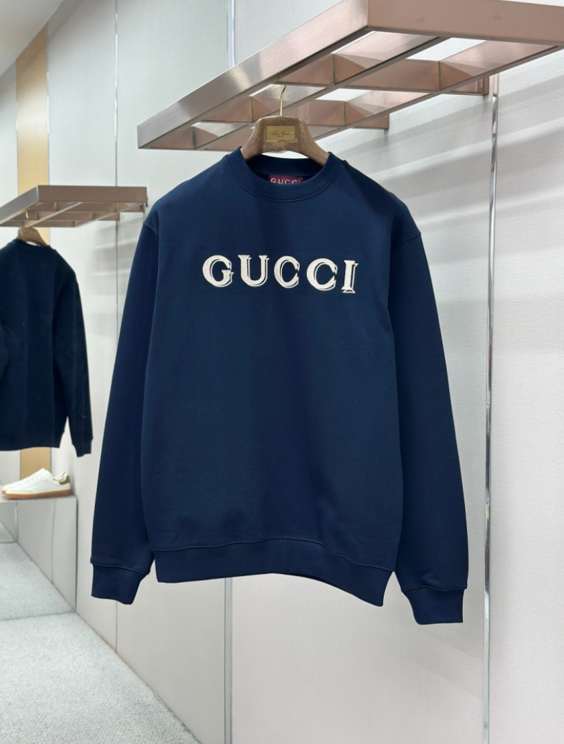 GUCCI 26FW EMBROIDERED LOGO COTTON CREWNECK SWEATSHIRT – 1:1 HIGH END