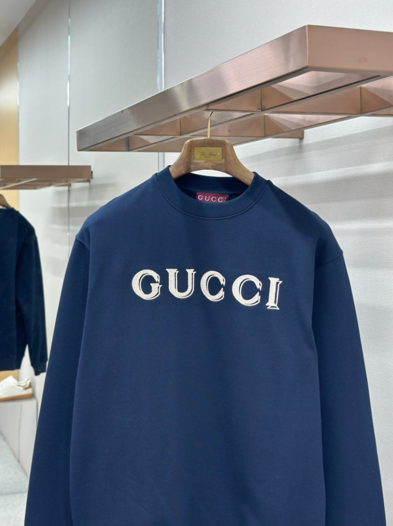 GUCCI 26FW EMBROIDERED LOGO COTTON CREWNECK SWEATSHIRT – 1:1 HIGH END
