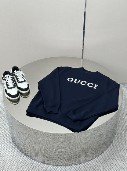 GUCCI 26FW EMBROIDERED LOGO COTTON CREWNECK SWEATSHIRT – 1:1 HIGH END
