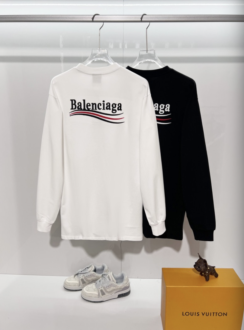BALENCIAGA BLCG 2026FW COLA WAVE LOGO EMBROIDERED LONG SLEEVE T-SHIRT– 1:1 HIGH END