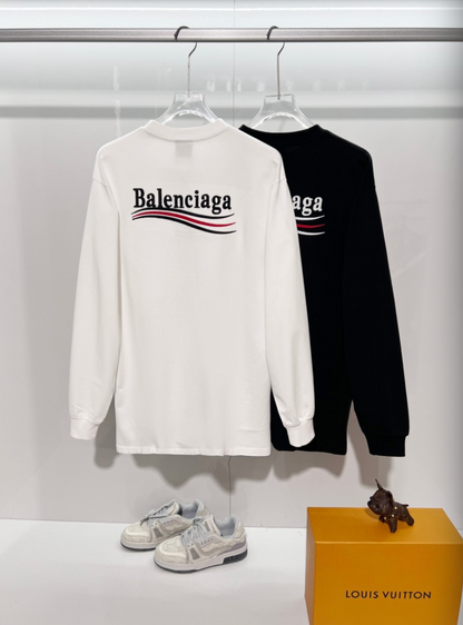 BALENCIAGA BLCG 2026FW COLA WAVE LOGO EMBROIDERED LONG SLEEVE T-SHIRT– 1:1 HIGH END
