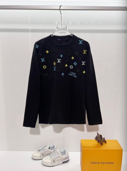 LOUIS VUITTON LV 2026FW WAVE MONOGRAM MULTI-COLOR EMBROIDERED LONG SLEEVE T-SHIRT – 1:1 HIGH END