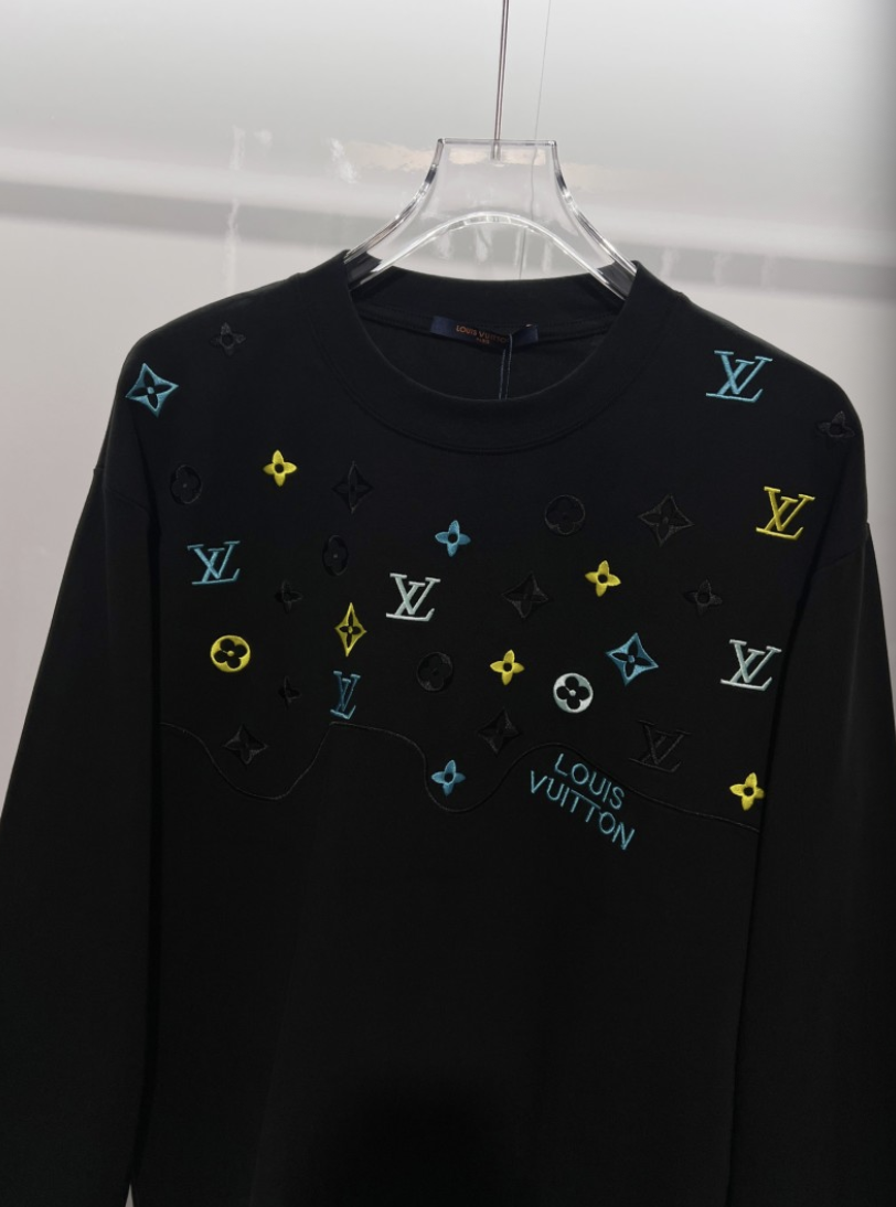 LOUIS VUITTON LV 2026FW WAVE MONOGRAM MULTI-COLOR EMBROIDERED LONG SLEEVE T-SHIRT – 1:1 HIGH END